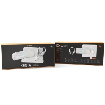 Krom Pack Gaming Kenta - Kit 4 en 1 RGB con Teclado de Membrana Anti-Ghosting, Ratón 7200 DPI, Auriculares 50 mm y Alfombrilla Grande Blanco